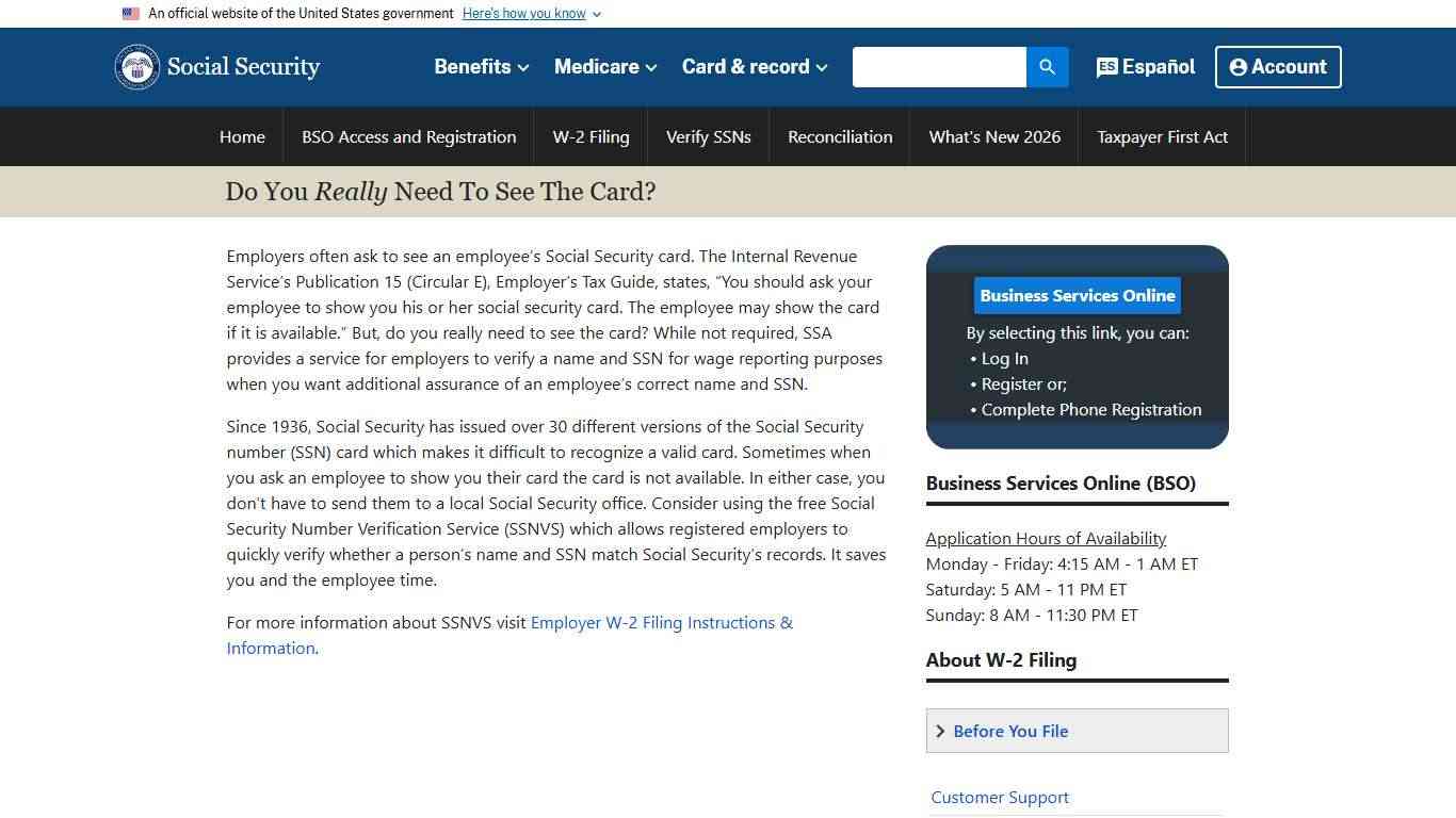 Employer W-2 Filing Instructions & Information - Do You Really Need to See the Card?